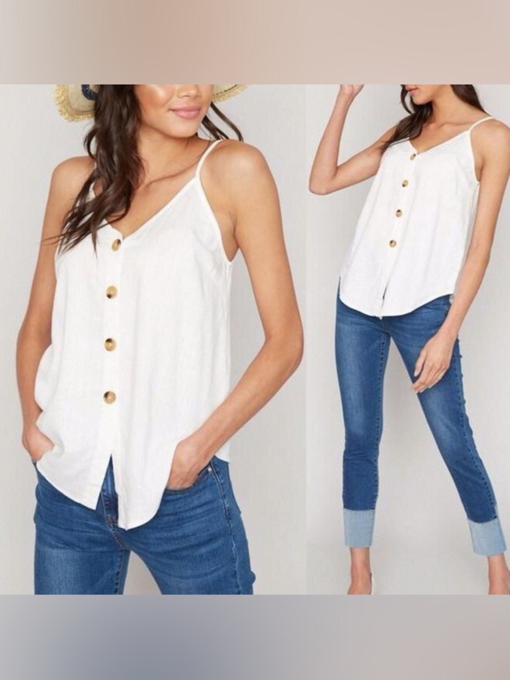 Women’s Nic & Lulu White Button-Front V-Neck Camisole Top